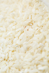 White rice background and texture. Rice grain. View from above. Close-up