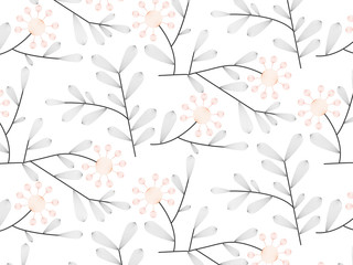 linear vector pattern, repeating abstract Geometry background, gray line of leaf or flower, floral. graphic clean design for fabric, wallpaper etc. pattern is on swatches panel.