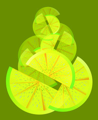 Set of lemon slices on olive backgroung