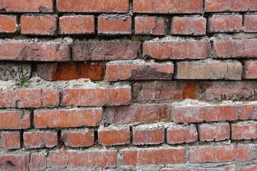 Red old worn brick wall texture background. Vintage effect.