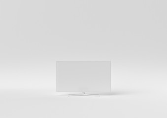 Creative minimal paper idea. Concept white TV with white background. 3d render, 3d illustration.