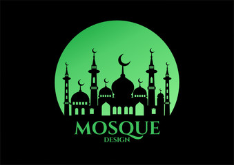 illustration of the mosque in black background