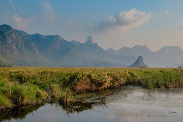 Lotus Lake is a tourist place at sunset. Thailand.