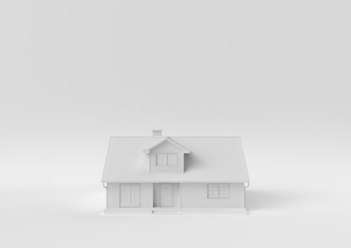 Creative minimal paper idea. Concept white house with white background. 3d render, 3d illustration.