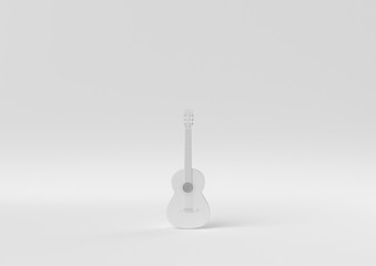 Creative minimal paper idea. Concept white guitar with white background. 3d render, 3d illustration.
