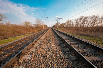 Fototapeta na wymiar Train rails in country landscape