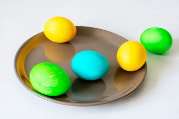 Collection of photos colorful handmade easter eggs. Festive tradition