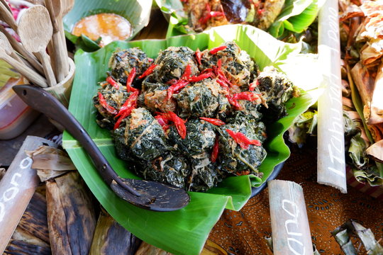 traditional food from Indonesia, called "buntil daun talas"