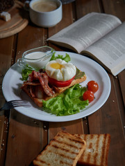 Egg poached with fresh vegetables.