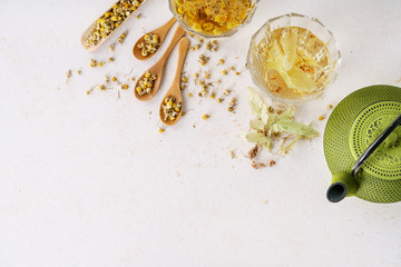 Herbal chamomile and linden tea