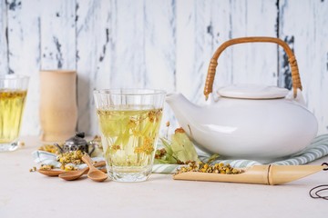 Herbal chamomile and linden tea
