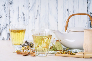 Herbal chamomile and linden tea