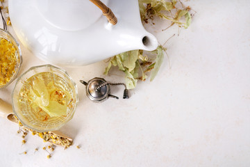 Herbal chamomile and linden tea