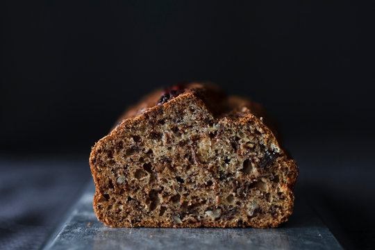 Banana bread with pecans and chocolate chips
