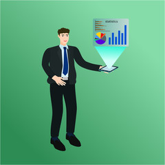 Businessman use smartphone device display graph information