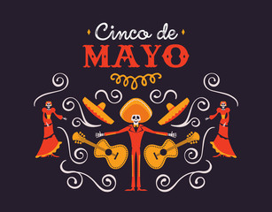 Cinco de Mayo card of dead mariachi and catrina
