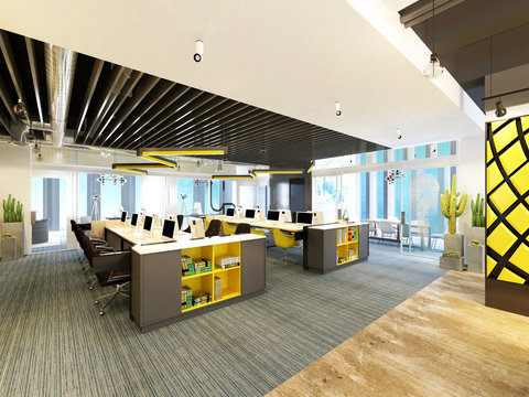 3d Render Modern Open Office And Working Space