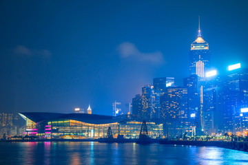 Naklejka premium Hong Kong Night Quay and Exhibition Center