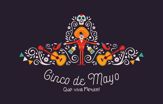 Cinco De Mayo Mariachi Hat Card With Culture Icons