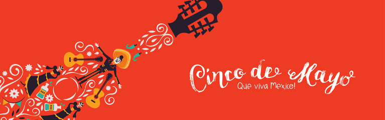 Cinco de Mayo banner of mariachi guitar decoration