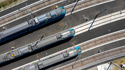 Passenger trains lined up in Nantes Blottereau station