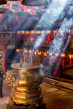 Interior of Chinese temple in Hong Kong