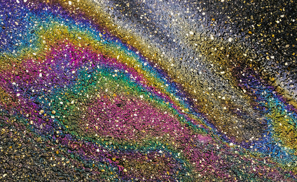Oil-stained on the asphalt