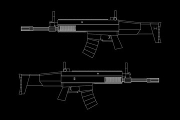 Assault rifle, automatic fire rifle model wireframe low poly mesh vector illustration