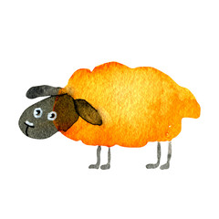 Hand drawn watercolor illustration funny cartoon sheep yellow orange  isolated on white background