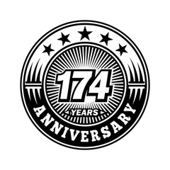 174 years anniversary. Anniversary logo design. Vector and illustration.