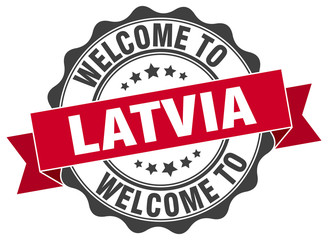 Obraz premium Latvia round ribbon seal