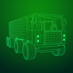 Truck or lorry car. Cargo vehicle model wireframe low poly mesh vector illustration