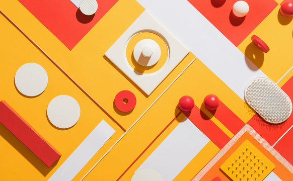 red and yellow abstract geometric composition/still life.