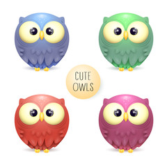 Cute vector collection of bright multicolor owls