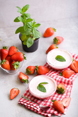 Delicious strawberry mousse with whipped cream.