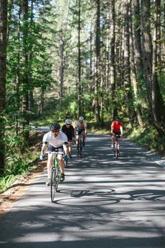 Group road bike ride in nature