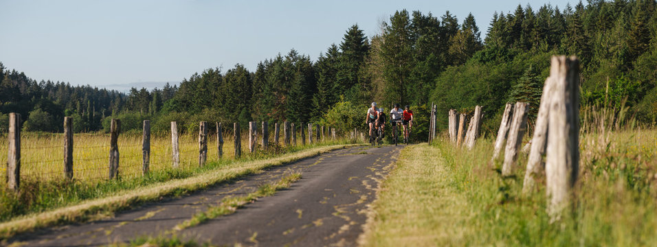 Group road bike ride in nature