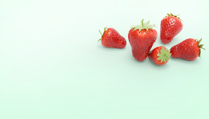 Strawberry fruit fresh Concept Summer - holidays on pastel Green background - 3d rendering