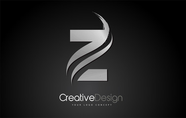 Silver Metal Z Letter Logo Design Brush Paint Stroke on Black Background