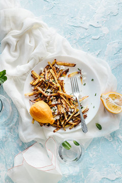 Oven Fries with Feta, Herbs and Lemon