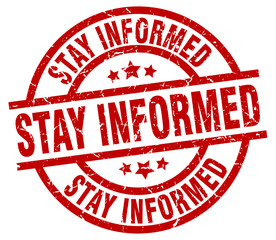 stay informed round red grunge stamp