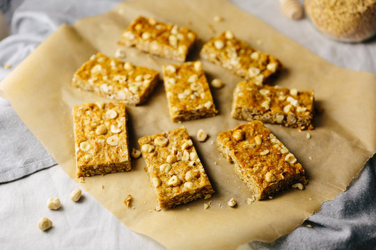 Horizontal of hazelnut granola bars