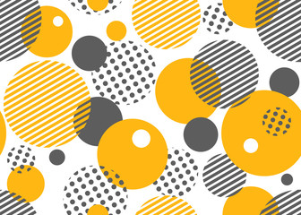 Geometric seamless pattern with circles, stripes, dots. Pattern for fashion and wallpaper. Vector illustration.