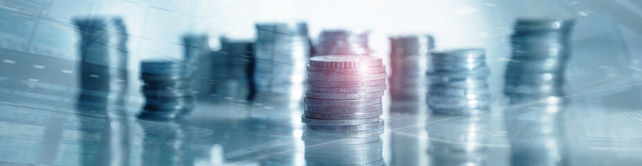 Industry Business banner background. Coins on table. Finance concept.