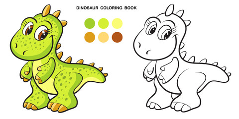 dinosaur coloring book, cartoon character, flat design