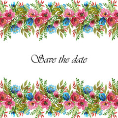 Elegant floral wedding invitation card design frame save the date template with hand drawn watercolor flowers