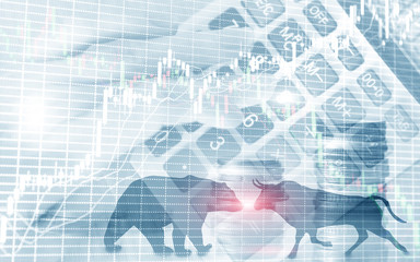 Financial and business abstract background with candle stock graph chart. Bull and bear concept traders concept.