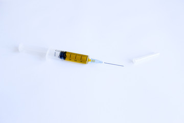 Medical concept. Vaccine syringe