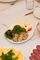 Festive Easter meal. A table with snacks and food.