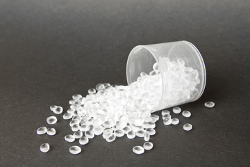 Fototapeta na wymiar Transparent Polyethylene granules. HDPE.Plastic pellets. Plastic Raw material .